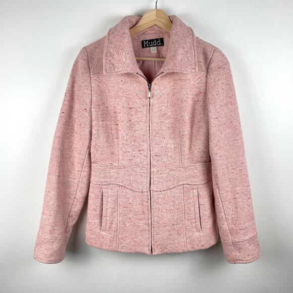 y2k Pink Tweed Wool Blend Coat Size S Faux Fur Trim Full Zip Jacket Bratz Doll - Picture 5 of 11